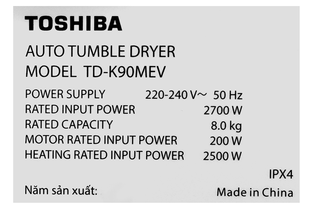 Máy sấy ngưng tụ Toshiba 8 kg TD-K90MEV(SK) Màu Xám đậm