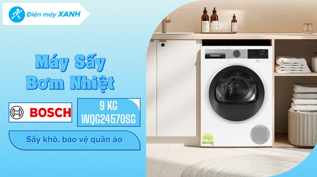 Máy sấy bơm nhiệt Bosch 9 kg WQG24570SG