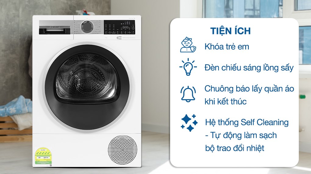 Máy sấy bơm nhiệt Bosch 9 kg WQG24570SG