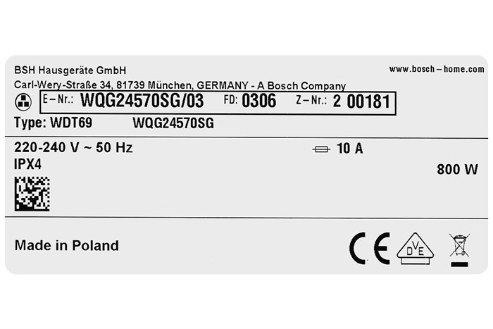 Máy sấy bơm nhiệt Bosch 9 kg WQG24570SG Màu Trắng
