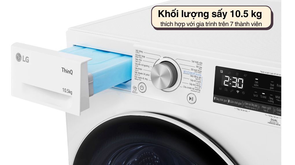 Máy sấy bơm nhiệt LG 10.5 kg DVHP50W - Khối lượng sấy