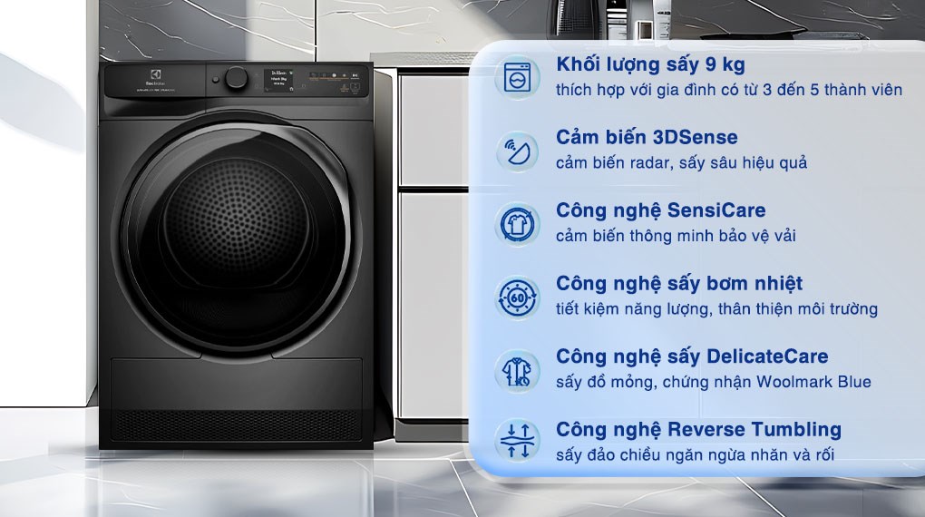 Máy sấy bơm nhiệt Electrolux UltimateCare 9 kg EDH903R7SC