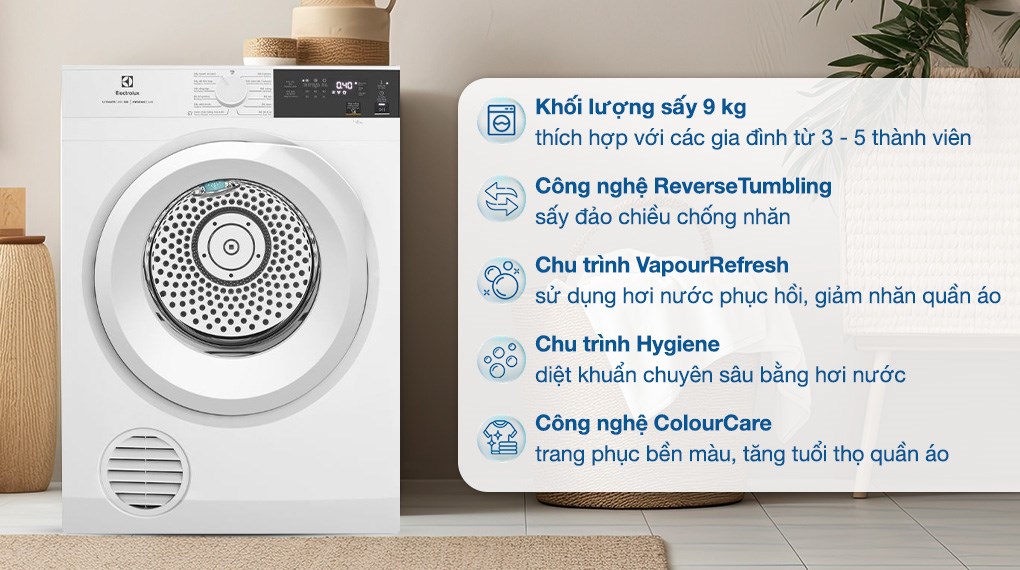 Máy sấy thông hơi Electrolux UltimateCare 9 kg EDS904H3WC