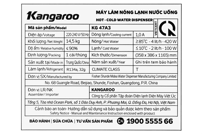 Máy nước nóng lạnh Kangaroo KG47A3 Màu Trắng