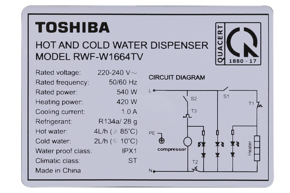Cây nước nóng lạnh Toshiba RWF-W1664TV(W) Màu Trắng