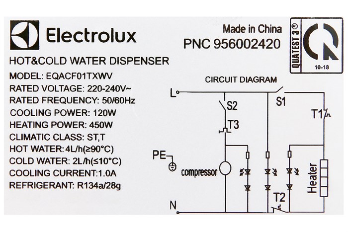 Cây nước nóng lạnh Electrolux EQACF01TXWV 570W Màu Trắng