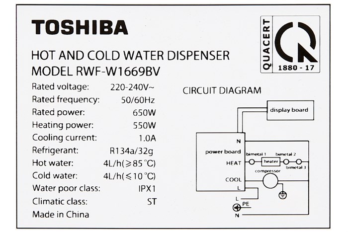 Cây nước nóng lạnh Toshiba RWF-W1669BV(K1) 650W Màu Đen
