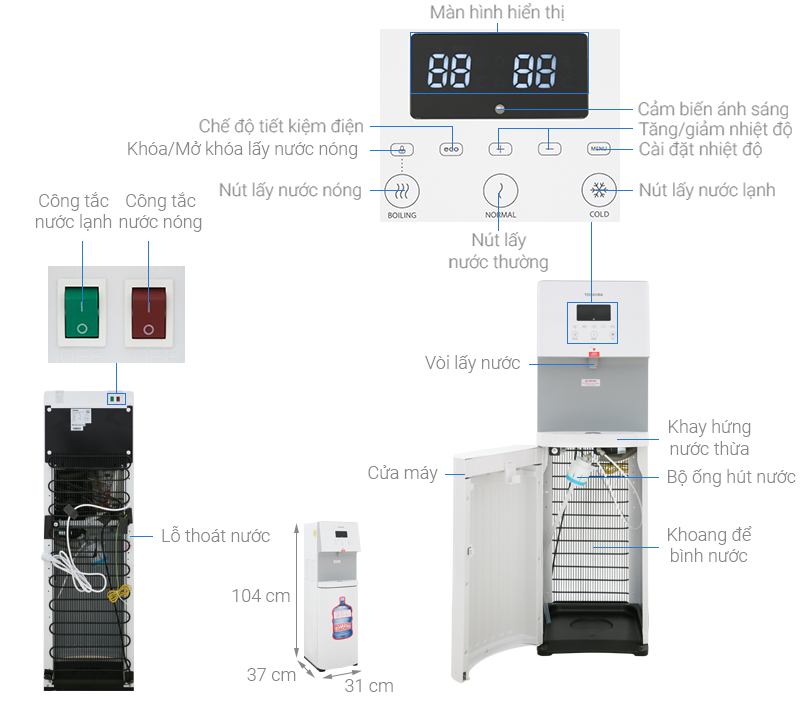 Thông số kỹ thuật Cây nước nóng lạnh Toshiba RWF-W1830BV(W)