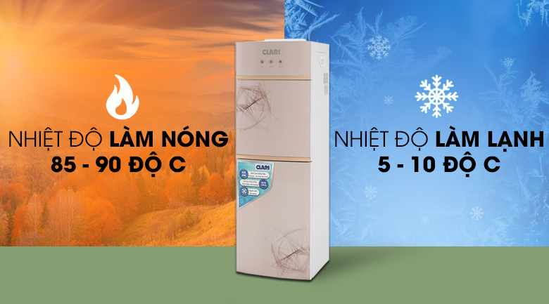 Cây nước nóng lạnh Clari YLR-5L(1010) - Nhiệt độ làm nóng từ 85 - 90 độ C, nhiệt độ làm lạnh 5 - 10 độ C