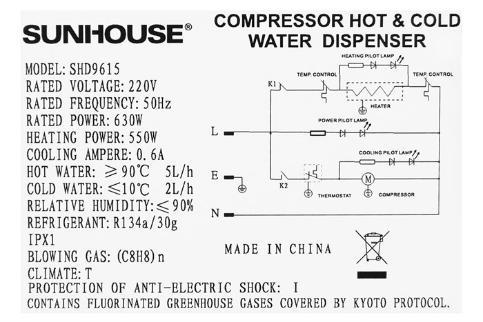 Cây nước nóng lạnh Sunhouse SHD9615 Màu Trắng - Đen