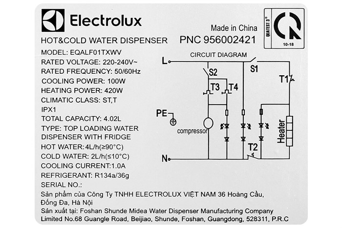 Cây nước nóng lạnh Electrolux EQALF01TXWV Màu Trắng