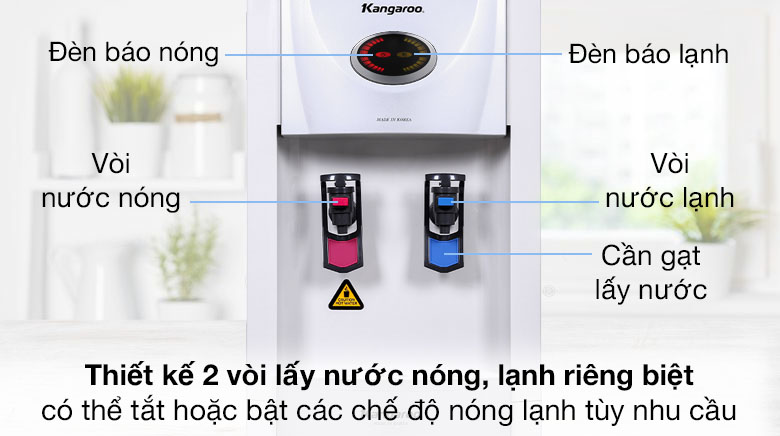 2 vòi nóng lạnh riêng biệt - Cây nước nóng lạnh Kangaroo KG45