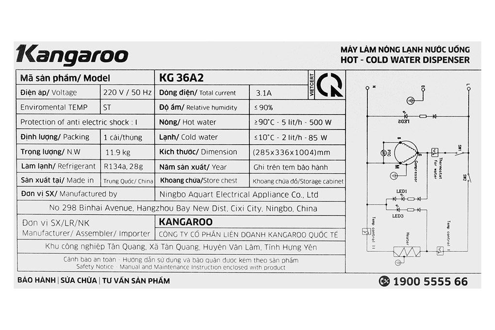 Cây nước nóng lạnh Kangaroo KG36A2 585W - 10