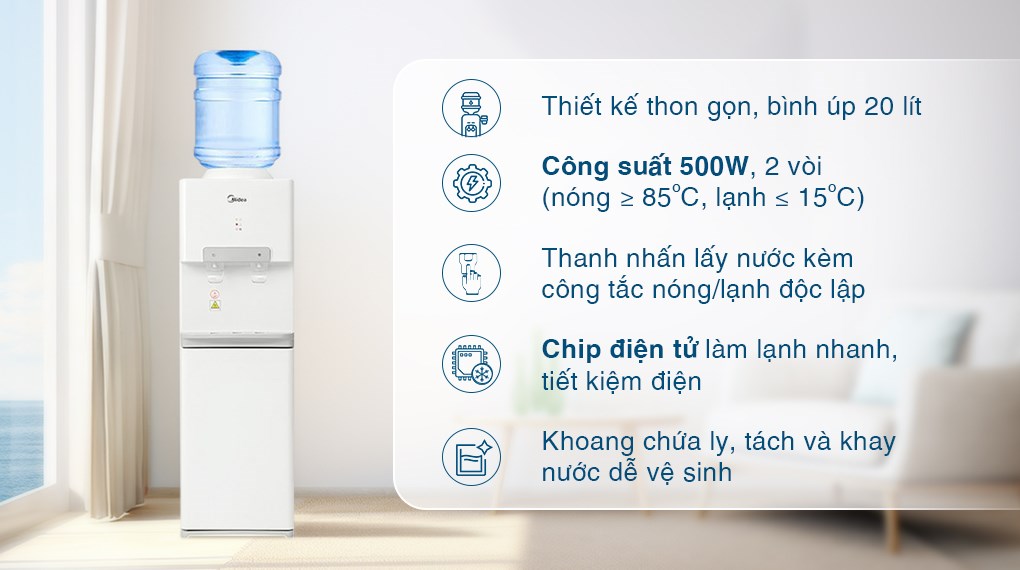 Cây nước nóng lạnh Midea YD1732S-W 500W