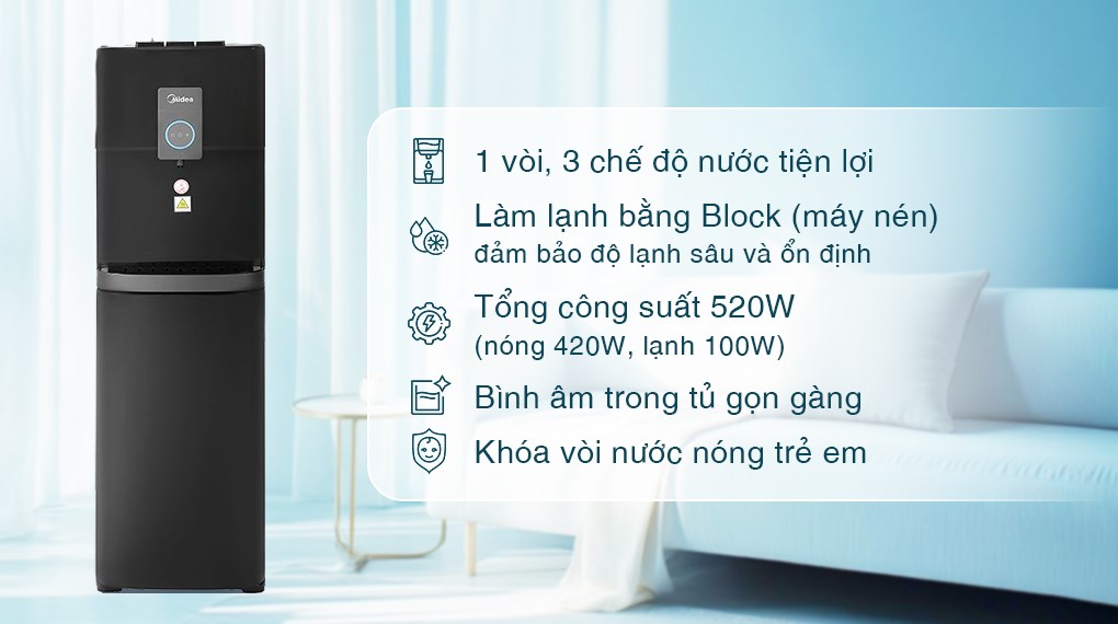 Cây nước nóng lạnh Midea YL2036S-B 520W