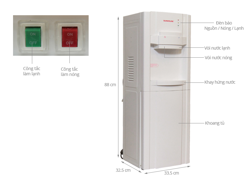 Thông số kỹ thuật Cây nước nóng lạnh Sunhouse SHD 9610