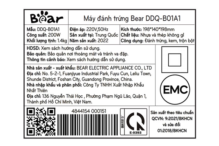 Máy đánh trứng Bear DDQ-B01A1 Màu Kem