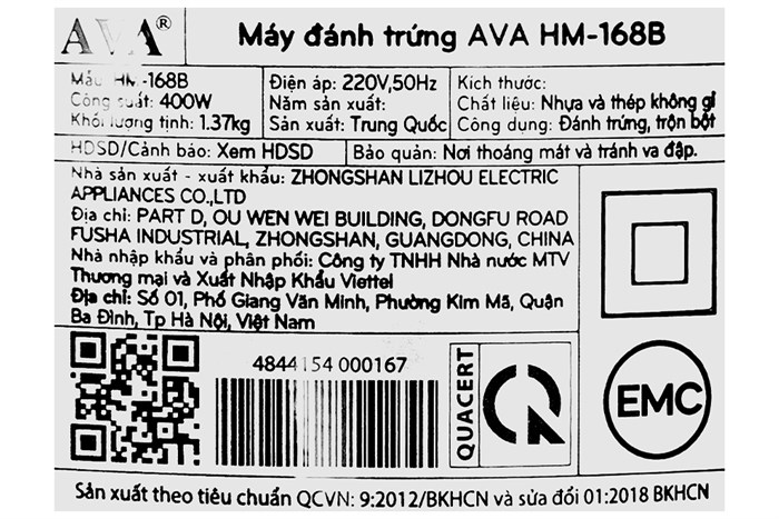 Máy đánh trứng AVA HM-168B Màu Bạc