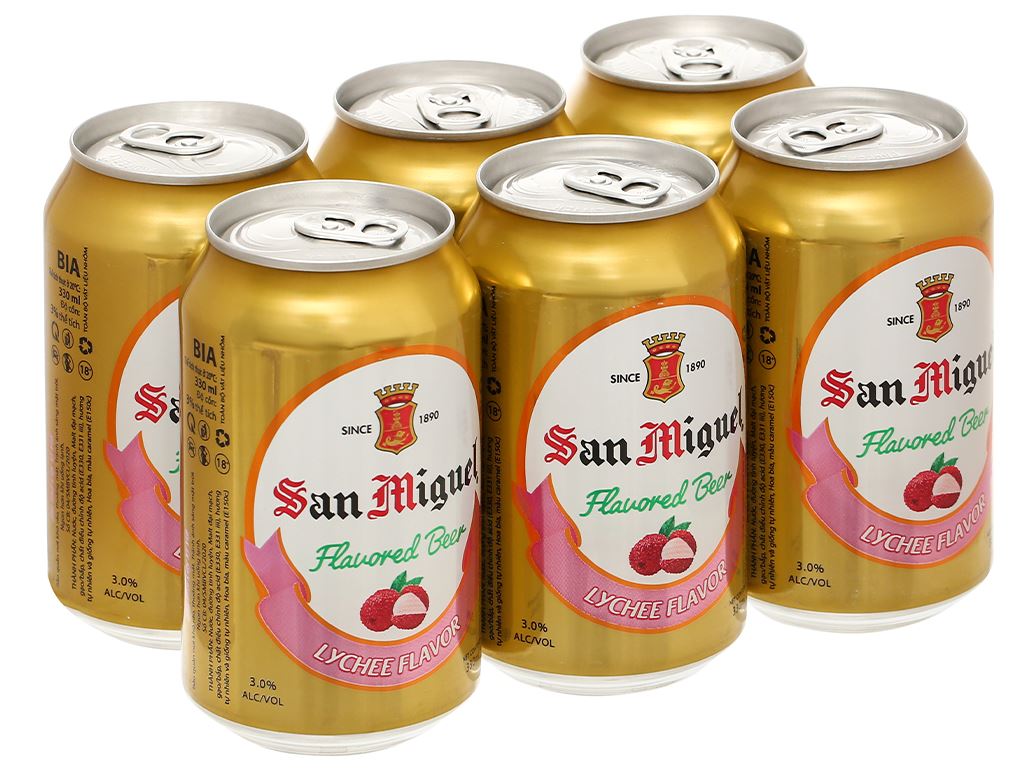 6 lon bia trái cây San Miguel vị vải 330ml 1