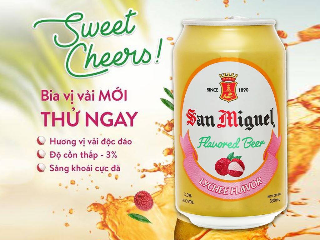 6 lon bia trái cây San Miguel vị vải 330ml 2