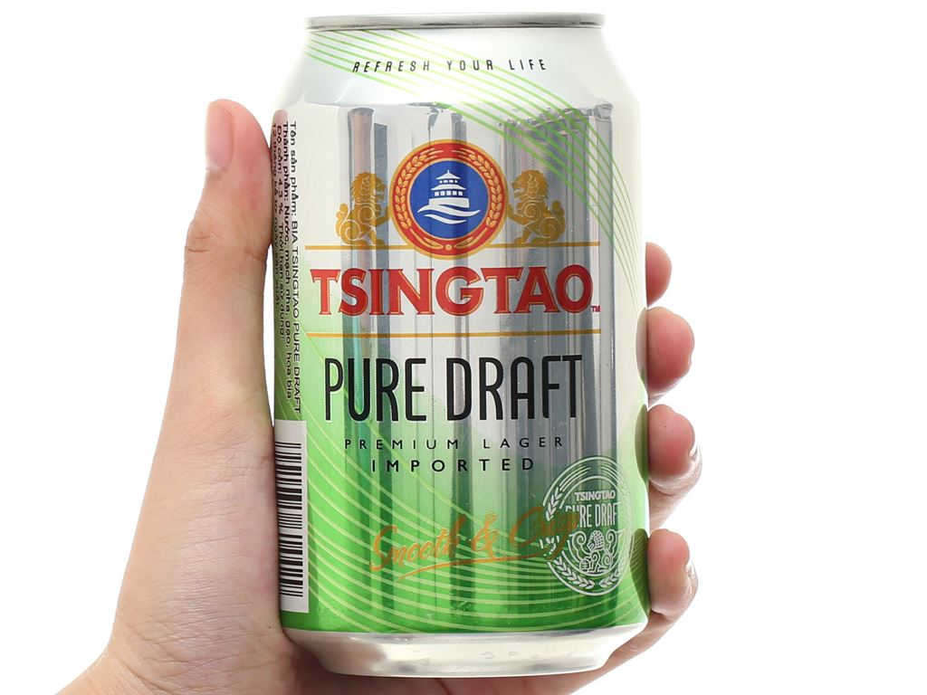 Thùng 24 lon bia Tsingtao Pure Draft lon 330ml 6