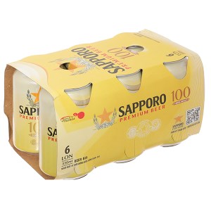 6 lon bia Sapporo Premium Beer 100% Malt 330ml