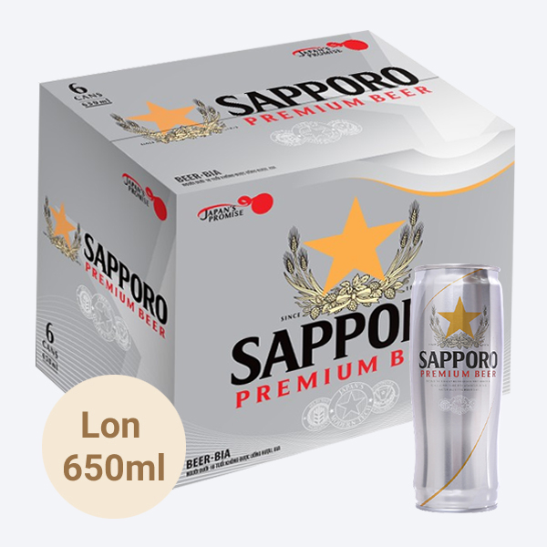 Thùng 6 lon bia Sapporo 650ml