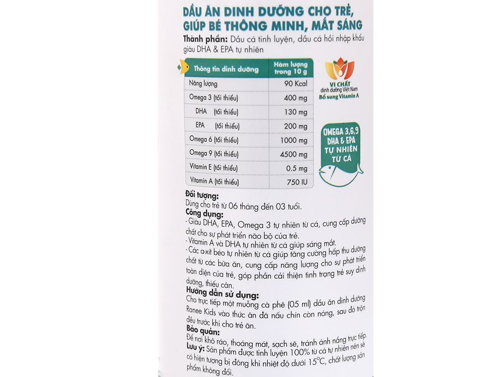 Dầu cá dinh dưỡng Ranee Kids chai 250ml 6