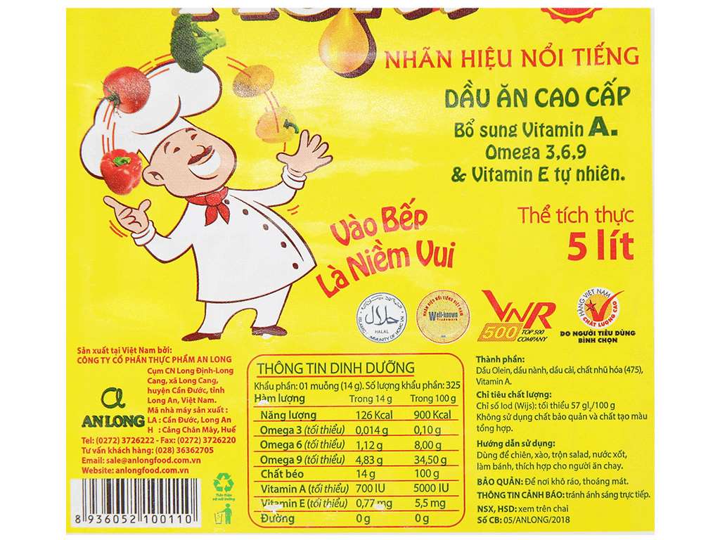 Dầu ăn cao cấp Happi Koki can 5 lít 10