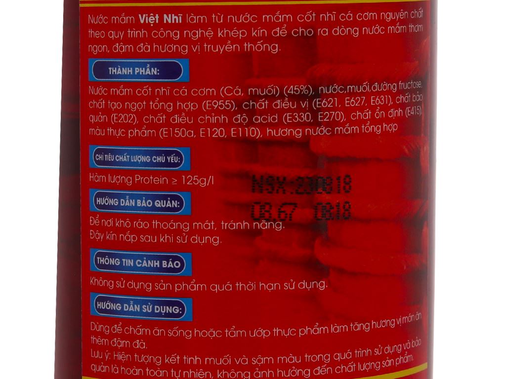 Nước mắm cốt nhỉ 45% Việt Nhĩ 20 độ đạm chai 500ml 4