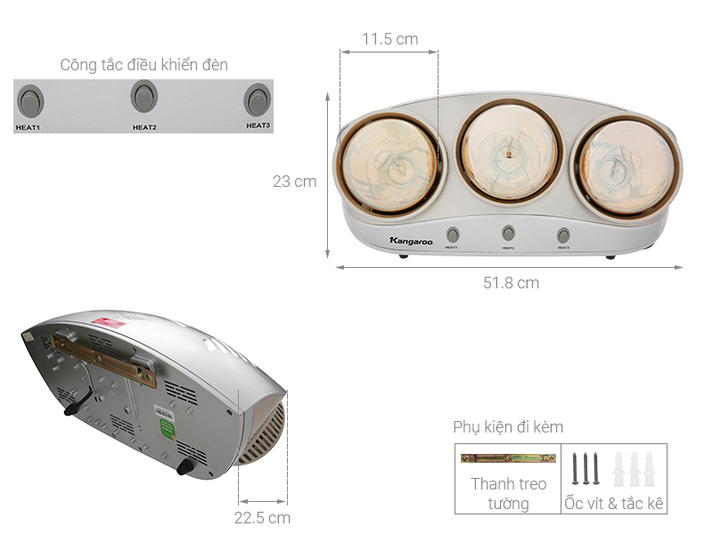 Đèn sưởi nhà tắm Kangaroo KG250-KG