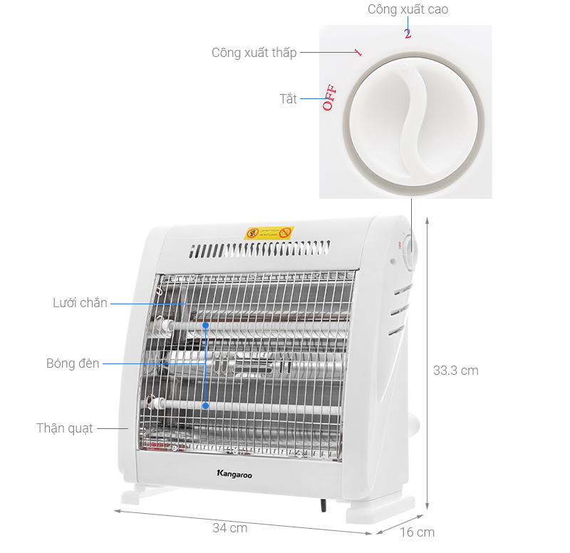 Đèn sưởi halogen Kangaroo KG1016C