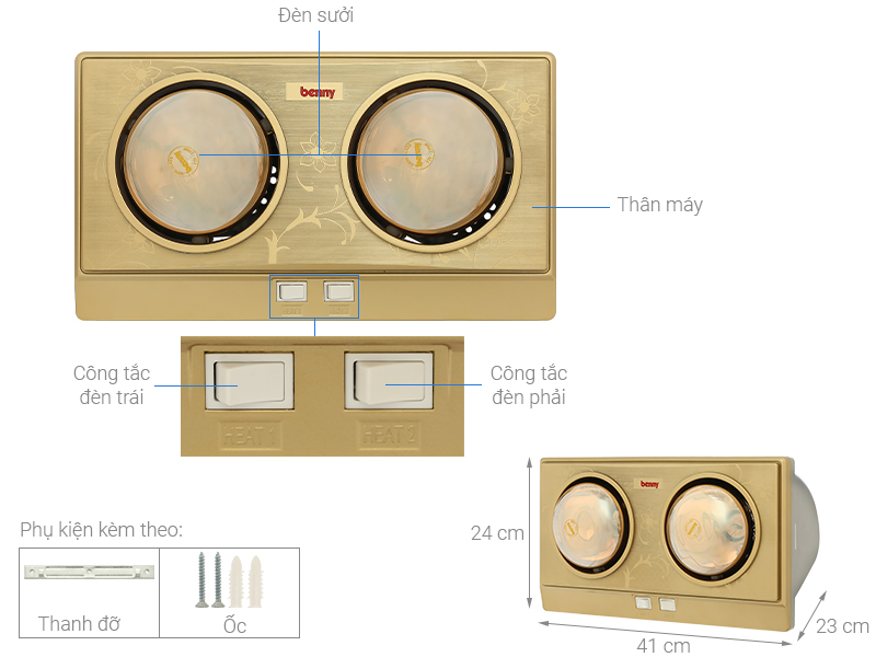 Đèn sưởi nhà tắm Benny BHT022X