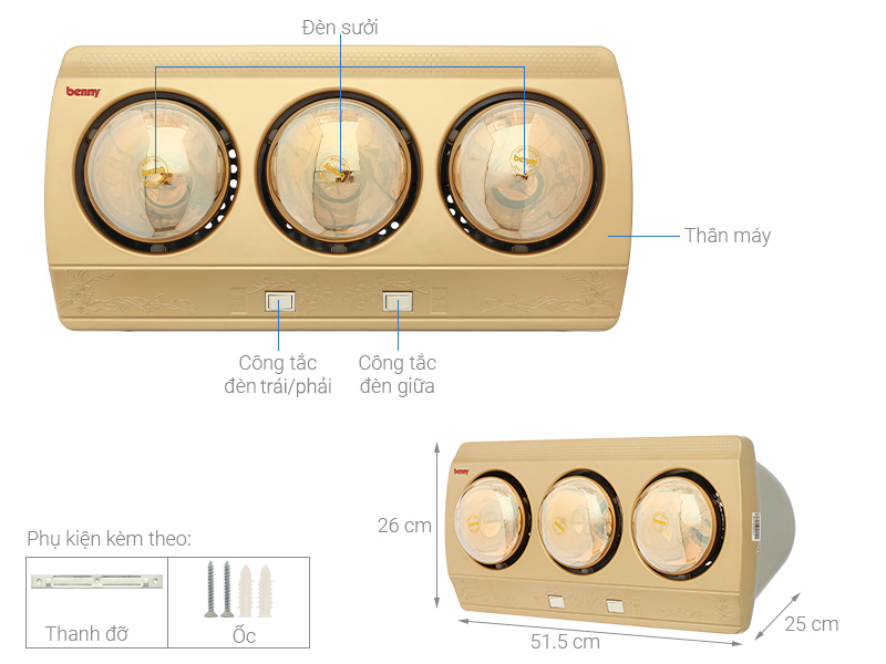 Đèn sưởi nhà tắm Benny BHT032X