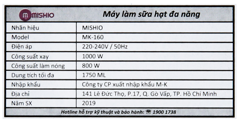 Xay nấu nhanh - Máy làm sữa hạt Mishio MK160