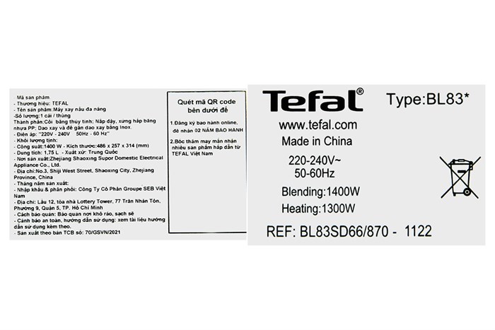 Máy làm sữa hạt đa năng Tefal BL83SD66 Màu Bạc