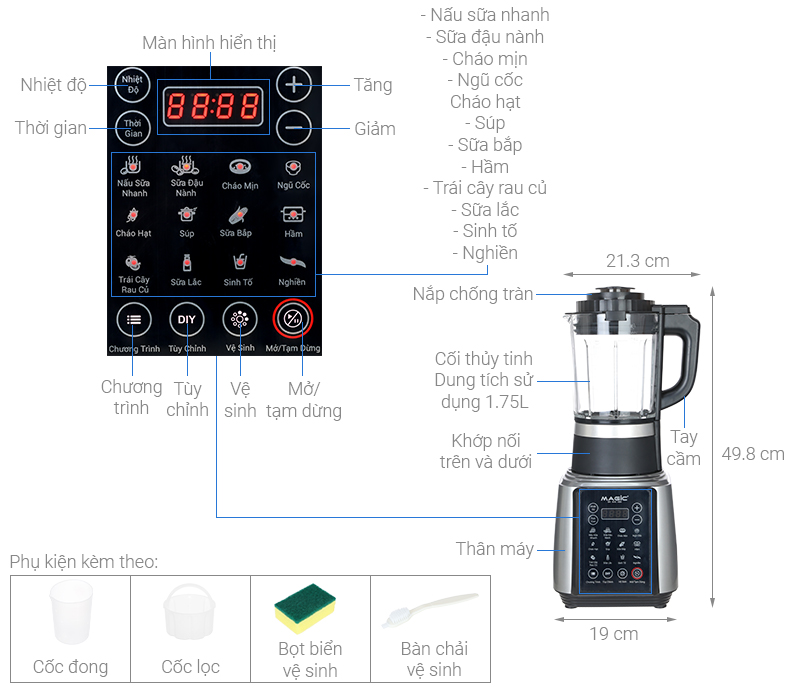 Máy làm sữa hạt đa năng Magic A-96 bạc