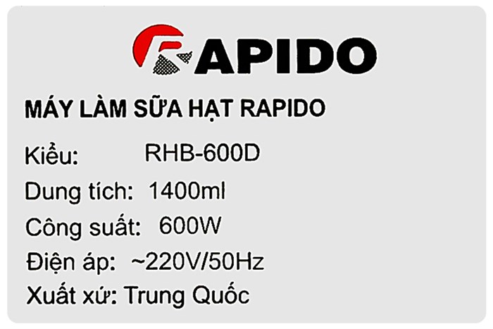 Máy làm sữa hạt Rapido RHB-600D Màu Kem