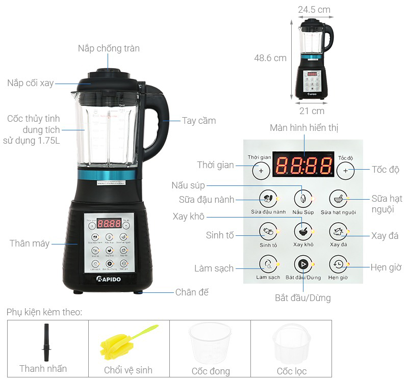 Máy làm sữa hạt đa năng Rapido RHB-1800D