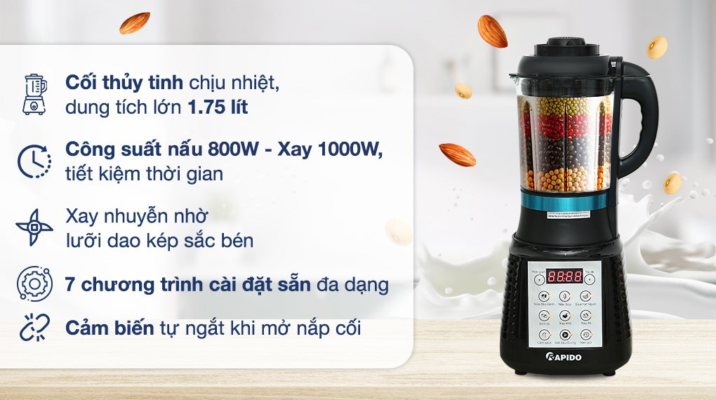 Máy làm sữa hạt đa năng Rapido RHB-1800D
