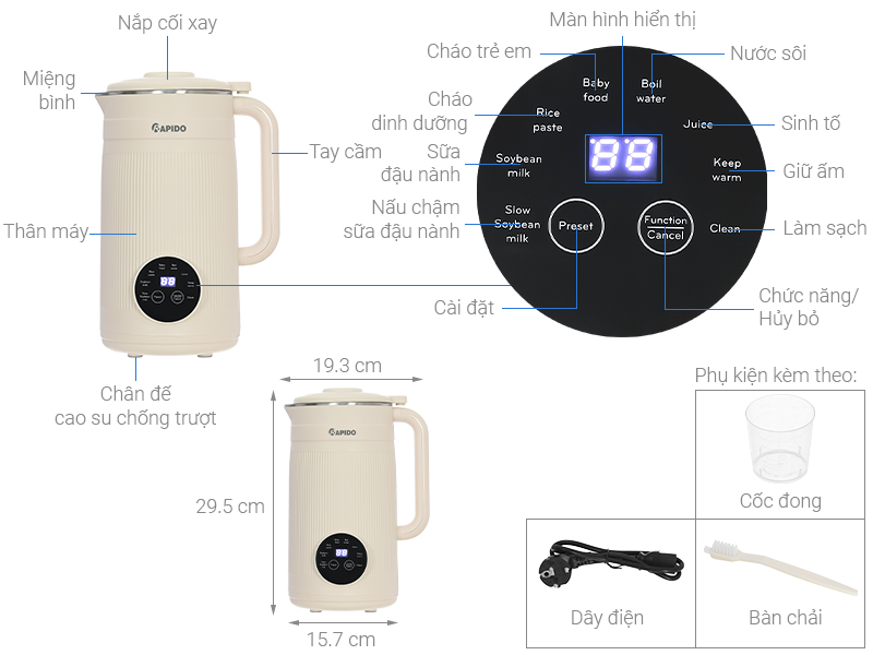 Máy làm sữa hạt đa năng Rapido RHB-800DM