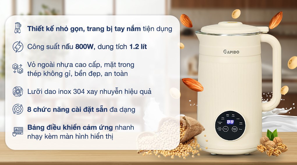 Máy làm sữa hạt đa năng Rapido RHB-800DM