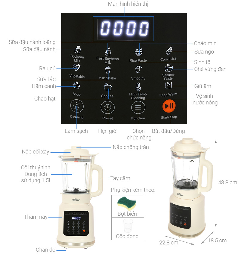Máy làm sữa hạt đa năng Bear BCB-E153W2