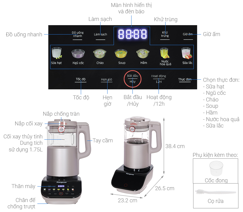 Máy làm sữa hạt đa năng Kangaroo KG175HB3