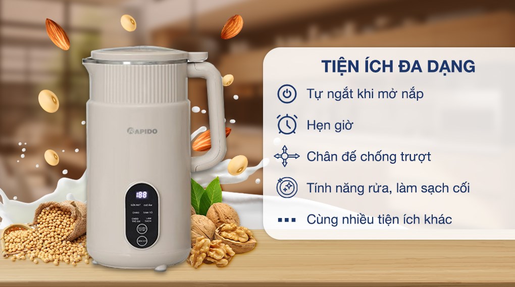 Máy làm sữa hạt đa năng Rapido RHB-500DW xám