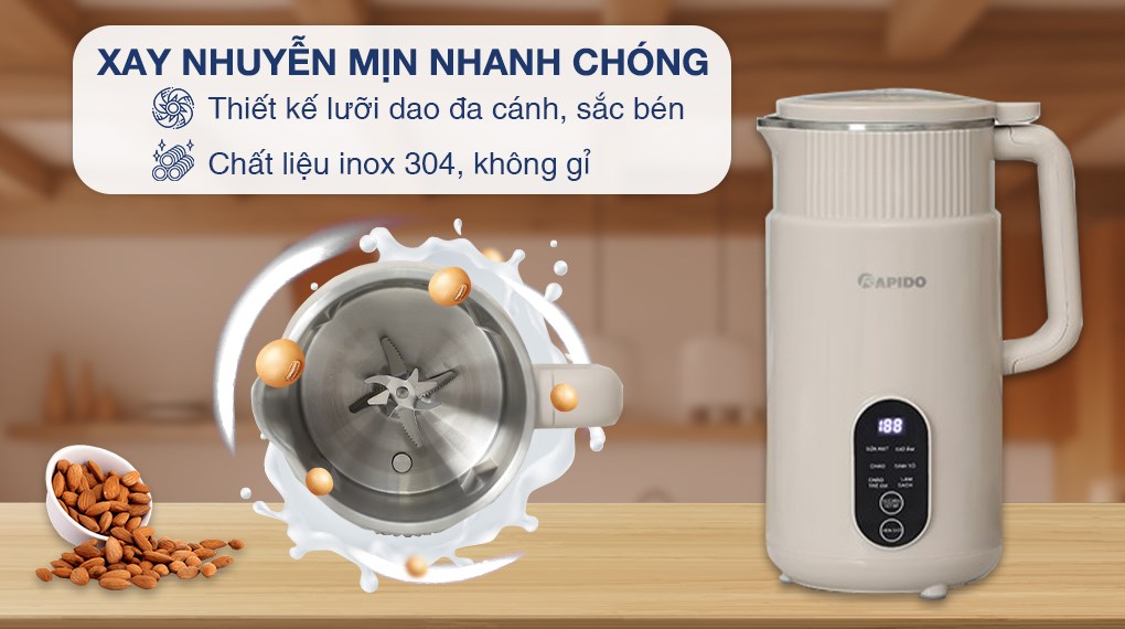 Máy làm sữa hạt đa năng Rapido RHB-500DW xám