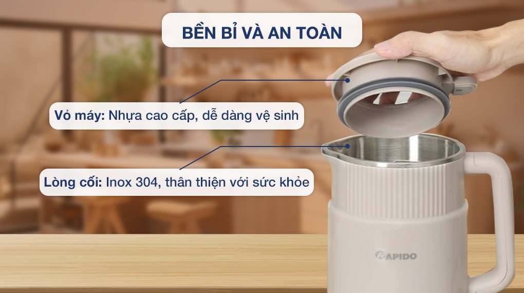 Máy làm sữa hạt đa năng Rapido RHB-500DW xám