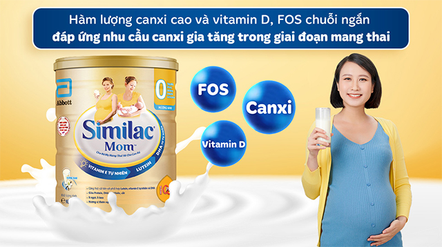 Hàm lượng canxi, vitamin D và FOS trong sữa bầu Similac Mom hương vani 900g
