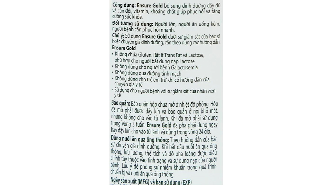 Sữa bột Ensure Gold bổ sung dinh dưỡng, tăng cường sức khỏe hương vani