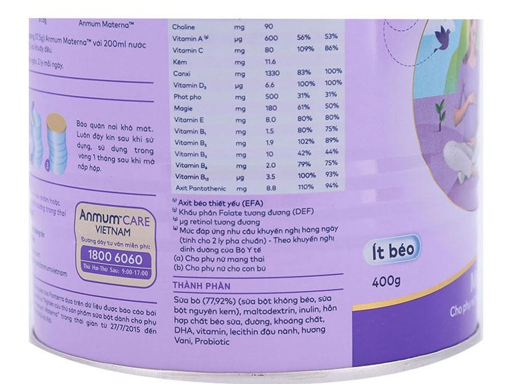 Sữa bột Anmum Materna vani ít béo lon 400g 6